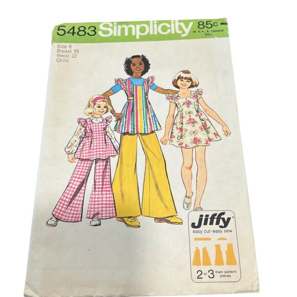 Simplicity 5483 Jiffy Sewing Pattern For Childs Dress Or Tunic & Pants Size 6 Vi - Picture 1 of 2